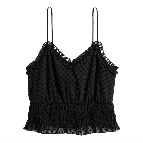 *SOLD* Black polka dot print cropped tank - Picture 1 of 4